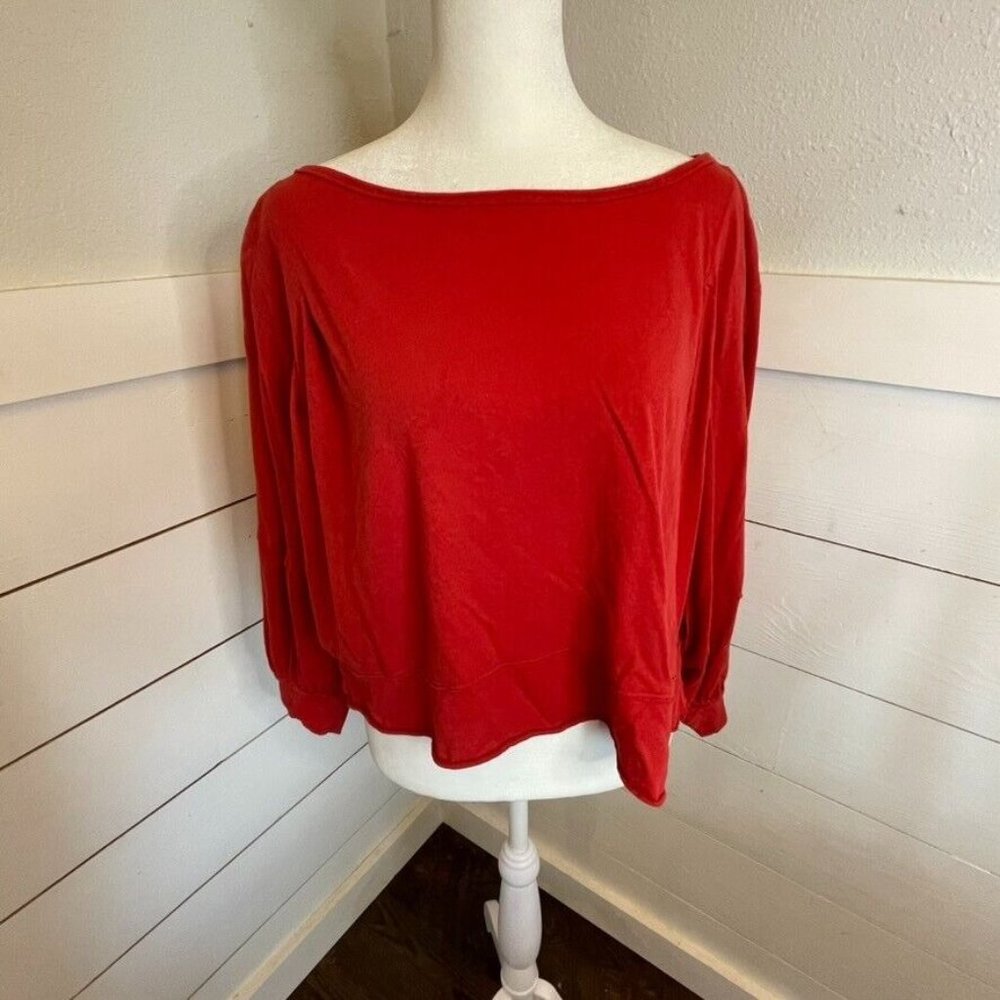 We The Free Red Cropped Flared Sleeve w/Raw Edges Relaxed Fit Women's Size XS